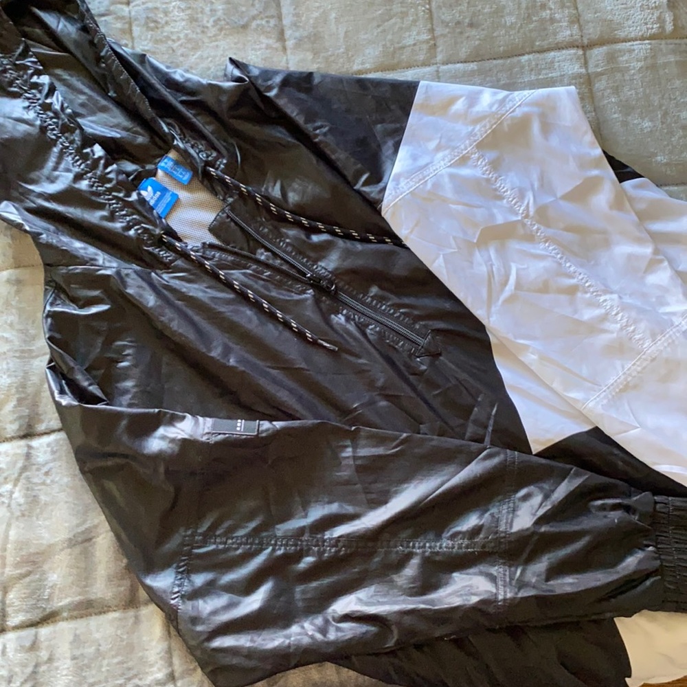 Adidas white and black windbreaker